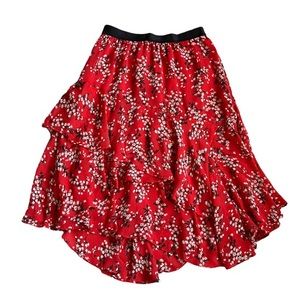 Scoop Ruffle Detail Print Pull On Midi Skirt Size  Medium